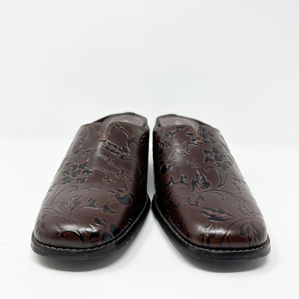 Coldwater Creek Women Mules 9M Brown Floral Embossed Vtg-inspired Made In Brazil - Picture 3 of 13